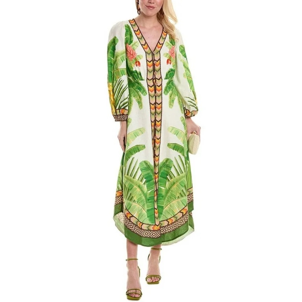 Farm Rio Fresh Forest Linen-Blend Midi-Dress - Picture 12 of 12